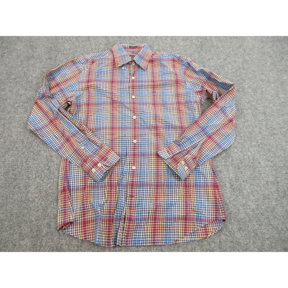 Paul & Shark Shirt Mens M Blue Plaid Cotton Long Sleeve Button Front Italy